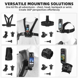 BRDRC Accessories Kit for Insta 360 X5 X4, Chest Mount Head Strap Harness Backpack Clip Holder Wrist Strap, 360°Rotating Adapter + Quick Release for Insta360 One X5 X4 X3 X2 X Camera Accessory Bundle