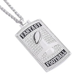 Fantasy Football Chain Trophy Pedant Medal, silver Champ Necklace Award Medal, MVP Necklace, Football Turnover Chain