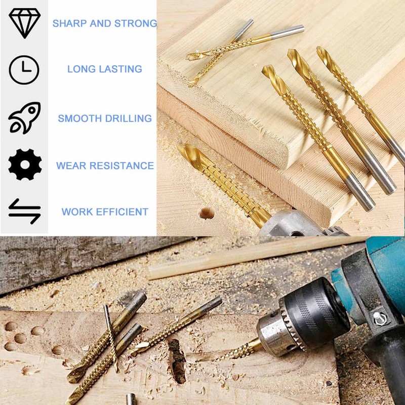 Titanium Coated HSS Twist Drill Bits - 6pcs 3-8mm Serrated
