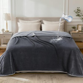 LOOBANI Waterproof Blanket for Bed Couch: Reversible Leakproof Bed Blanket 60" x 80", Soft Flannel & Coral Fleece Love Blanket Spill-Proof for Twin Bed, Sofa Cover, Pet Accidents, Grey