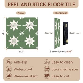 SUNPEEL Peel and Stick Floor Tile, Waterproof Vinyl Flooring for Bathroom Kitchen Bedrooms Living Room Wall RV (10, Green, 11.8" x 11.8")