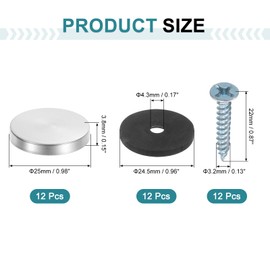 uxcell 12pcs Screw Covers Caps, 25mm Dia Stainless Steel Mirror Screws Decorative Cover Caps Nails Flat Gasket Mirror Screw Fasteners for Sign Advertising Hardware Construction, Silver