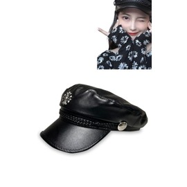 WinJapan Women's Cap Military Uniform Lolita Cosplay Newsboy Hat Uniform Police Army Lolita (Leather Type (Pu Leather))