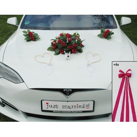 Real Rose Bouquet Car Decoration Bride Couple Rose Decoration Doves Heart Decoration Wedding Car Wedding Decoration (Pink + Hearts + Doves)