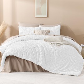 Andency White Oversized King Comforter 120"x98", 3 Pieces White Boho Bedding Set & Collections, Farmhouse Tufted Fluffy Bed Set (1 Comforter, 2 Pillowcases)