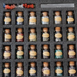 BeauFairy Pack of 26 Gemstone Crystal Bottles, Mini Wish Bottles Healing Crystal Tumbled Stones Collection Set, Natural Quartz Gravel Wish Bottle, Advent Calendar Stones for Reiki, Healing, Meditation