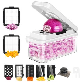 ZABINS Vegetable Chopper, Professional Food Chopper & Mandoline Slicer with 7 Blades and 900mL Container, Kitchen Gadgets & Home Essentials (White)