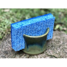 Handmade Sponge Holder/Sink Caddy, Stoneware Ceramic Pottery, Kitchen Decor, Green Swirl