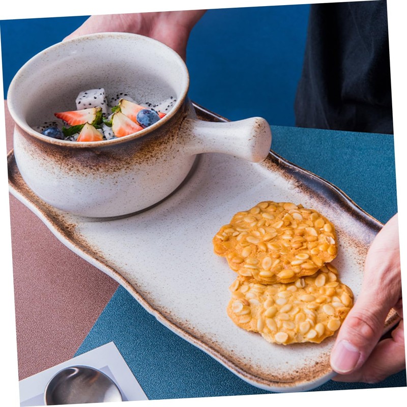 FUNOMOCYA Fashionable Ceramic Bowl Handle Salad Bowl for Kitchen Restaurant