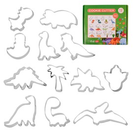 BigKego Set of 12 Dinosaur Cookie Cutters DIY Fondant Cookie Cutter Stainless Steel for Children Birthday Dino Party Decoration