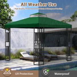 GUINGFUN 10 x 10 Gazebo Canopy Replacement Cover, Double Tiered Gazebo Top for Outdoor Patio Garden (Green)