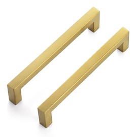 Ravinte 20 Pack 6-1/4 Inch Square Cabinet Handles, Brushed Brass Finish, Stainless Steel Kitchen Hardware Pulls with 6-1/4" (160mm) Hole Center for Cabinets, Gold