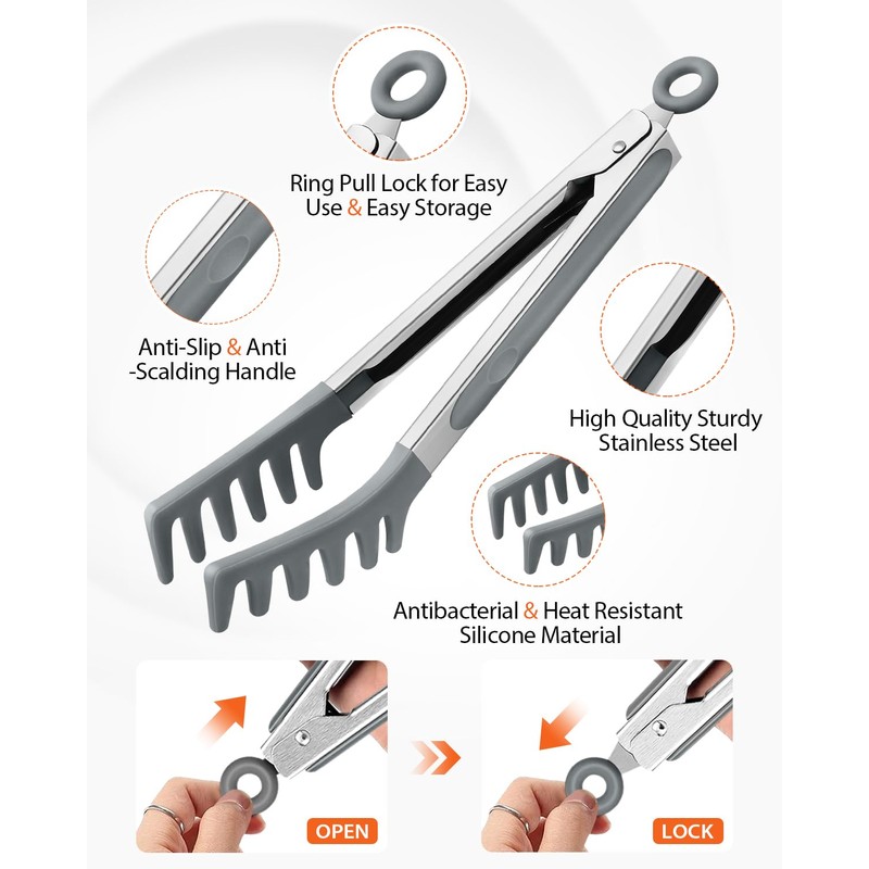 Silicone Spaghetti Spoon & Pasta Tong, Non-Stick Stainless Steel Handle