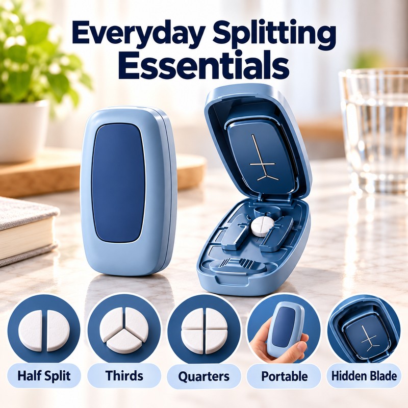 Portable Pill Splitter – Tablet Cutter for Half, Third &