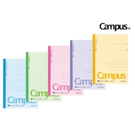 Kokuyo Campus Notebook, A 7mm(0.28in) Ruled, Semi-B5, 30 Sheets, Pack of 5, 5 Colors, Japan Improt (NO-3CANX5)