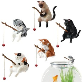 5 Pcs Fishing Cat Figurine Mini Cat Statue Aquarium Ornaments Kitten Fishing Figurine Fish Tank Landscape Resin Decoration Aquarium Ornaments Aquarium Accessories Store Decoration Object Atmosphere