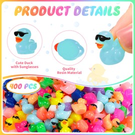 Qunclay 400 Pcs Tiny Ducks Mini Resin Duck with Sunglasses Bulk Tiny Colorful Duck Figures Miniature Dollhouse Accessories DIY Micro Charms for Micro Fairy Landscape Aquarium Potted Decor