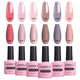 AIMEILI Semi-permanent UV LED Gel Nail Polish Kit Semi-permanent Nail Polishes Colored Gel Nail Polishes for Manicure Soak Off Gel Polish Set 6 x 10 ml - Set Number 22