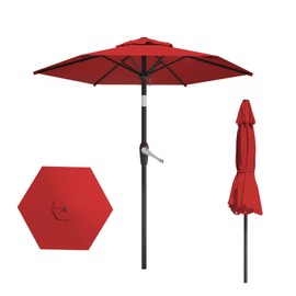 AreShark 7.5FT Patio Umbrella Table Market Umbrella w/Tilt and Crank Heavy-Duty Round Outdoor Umbrellas for Garden, Deck, Backyard, Pool and Beach, Red