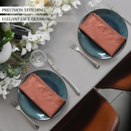 Ramanta Home Linen Flax Cloth Napkins Set of 24 - Soft & Durable Decorative Lace Dinner Napkin for Wedding Parties Events | Washable Premium Bulk Cotton Table Décor for Everyday Use 18x18 Inch - Rust