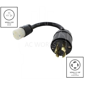 L15-30P 3-Phase 30A 250V 4-Prong Plug to 6-15/20R 250V 15/20A T-Blade (Flexible)
