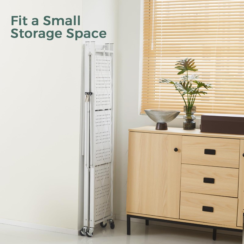 DEANIC 4 Tier Foldable Storage Shelves with Wheels, Large Capacity