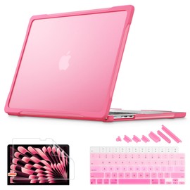 Mektron Upgrade Durable Case for MacBook Pro 14 INCH M1 A2442/ M2 A2779/ M3 A2918/A2992 /M4 A3112 A3401 A3185 Pro/Max (2021/2023/2024), Carbon Fiber Edges Shockproof Hard Shell, C-Pink