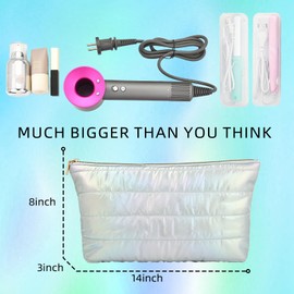 Hiroyuki Initial Makeup Bag, Iridescent Cosmetic Bag, Quilted Travel Toiletry Bag, Girlfriend Gifts Teen Girl Gifts Trendy Stuff, cyan, Plain