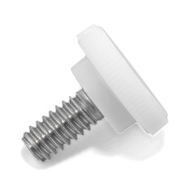 1/4"-20 x 1/2" Thumb Screw Stainless Steel - White Knurled Round Plastic Knob - Standard/Coarse Thread Thumbscrew - Length: 0.500" - Proudly Built in USA - Package of (4)