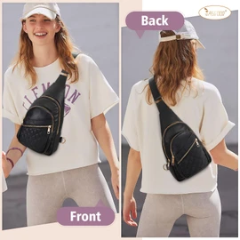 JASGOOD Sling Bag for Women Crossbody Leather Anti-theft Fanny Packs Chest Bag Sling Backpack for Fashion Travel,Black
