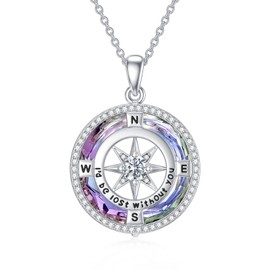 TOUPOP Christmas Gifts for Wife I'd be Lost without You Compass Necklace for Women Sterling Silver Purple Crystal Compass Jewelry Anniversary Birthday Gifts for Wife, 18"+2" Extender