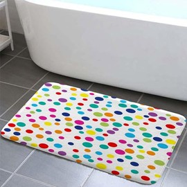 Kids Rainbow Bath Mats Rugs for Bathroom, Colorful Geometric Cute Polka Dot Flannel Kitchen Floor Mat Bath Shower Rug Non Slip, White Modern Doormat Mat Bathroom Accessories Decor 17x48inch