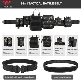 YAKEDA Battle Belts Tactical Molle Duty Belts Law Enforcement with Pouches 8-in-1 (Black CP)