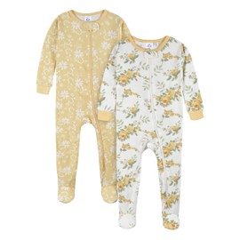 Gerber Baby Girl's Toddler 2-Pack Footed Pajamas, Rose Garden Yellow, 3T