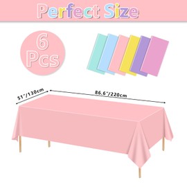 QUERICKY 6 Pack Pastel Tablecloths, 220x130cm Ice Cream Colorful Rectangle Table Covers, Pastel Rainbow Mix Color Decorations for Birthday, Rainbow Party, Ice Cream Themed Party, Baby Shower