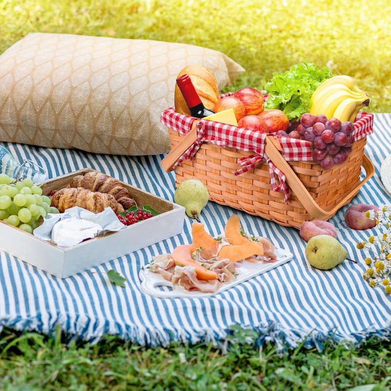 Bekith Picnic Basket Natural Split Shopping Storage Basket Woven Hamper