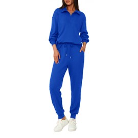 BTFBM Women's 2 Piece Tracksuit Fall Outfits 2025 Long Sleeve Half Zip Sweatshirt Sweatpants Lounge Set Sweatsuits(Solid Royal Blue,Small)