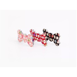KAMIPITA Japanese Crepe Fabric Japanese Pattern, 2.4 x 1.2 inches (6 x 3 cm), Crepe, Non-marking Pin, Hairpin, Hair Clip, Hair Clip (Flower Pattern, Red)