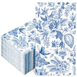 FYSUIMU 100Pcs Blue Floral Guest Napkins Vintage Flower Disposable Paper Napkins Dinner Hand Napkins for Birthday Baby Shower Wedding Party Supplies Table Decor