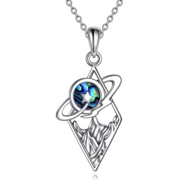 YAFEINI Saturn Necklace 925 Sterling Silver Abalone Mountain Planet Necklace Saturn Pendant Jewellery Gifts for Women Girls Teen Friend (Planet Necklace)