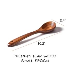 Bambuood Premium Teak Wood Small Spoon - Durable, Ergonomic, Non Stick, Stylish & Functional - Ideal for smaller servings and detailed mixing - Perfect Kitchen Gift (Small Spoon)