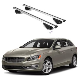 ERKUL Roof Rack Cross Bars for Volvo V60 2015-2018 | Aluminum Crossbars with Anti Theft Lock for Rooftop | Compatible with Flush Rails - Silver