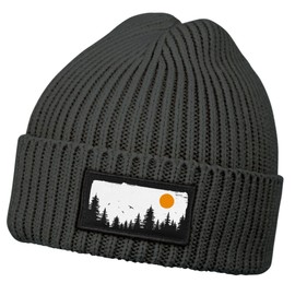 Neverless® Men's Beanie Winter Hat with Patch Print Forest Trees Nature Print Knitted Hat Rib Knit, Brown chain dark grey