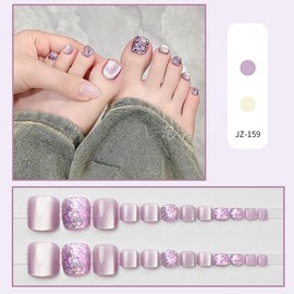 SEMTIM JZ-159 Nail Tips, 24 Pieces, Thumb False Nails, Foot Nails, Reusable Gel, Nail Tips, Summer Nail Tips, Summer, Weddings, Coming-of-Age Ceremonies, Easy for Feet