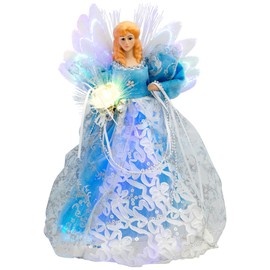 Northlight Lighted Fiber Optic Angel Christmas Tree Topper - 12" - Blue and White