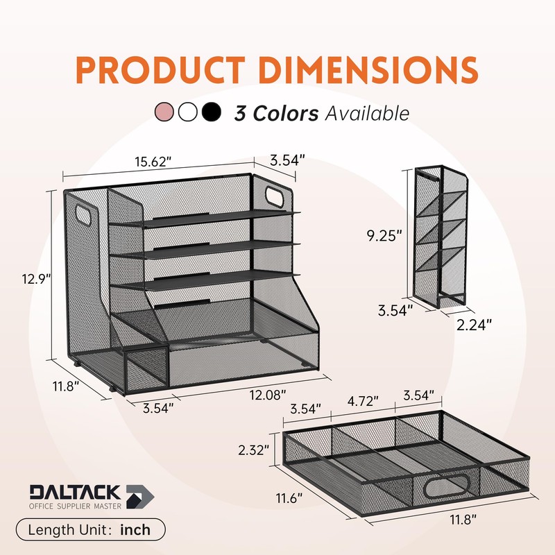 DALTACK Mesh Desk Organizer, 5-Tier Paper Letter Tray with File