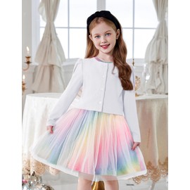 Arshiner Bolero Girls' Festive Cardigan, Children's Puff Sleeves, Shoulder Jacket with Button, Bolero Jacket for Communion Dress, Christening Dress, 5-14 Years, White