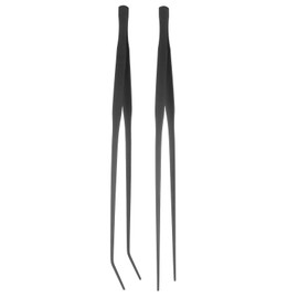 sourcing map Stainless Steel Tweezers 7.9 Inch Long Curved Straight Serrated Tip Tweezers Multi-Purpose Kitchen Tongs for Cooking Gardening Repairing Craft, Black