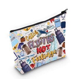 LEVLO Flight Attendant Cosmetic Make Up Bag Pilot Gift Catch The Flights Not Feelings Makeup Zipper Pouch Bag Airplane Traveler Gift, Flights Not Bag, Cosmetic Bag