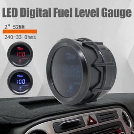 GoolRC Fuel Gauge Kit, 52mm 12V Universal 240-33 Ohms Fuel Level Gauge Meter Digital Display Car Fuel Level Gauge Blue Led/Red Led Fuel Tank Meter for Ships Car Truck Vehicle Automotive